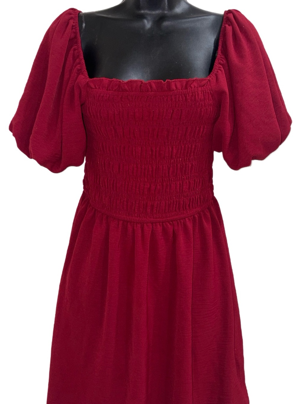 Deep Red Puff Sleeve Smocked Mini Dress ⭐️NWT⭐️